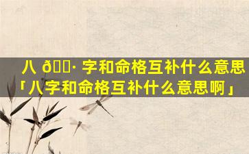 八 🌷 字和命格互补什么意思「八字和命格互补什么意思啊」